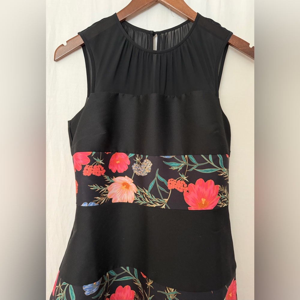 Kate Spade New York Blossom Mikado Midi Dress Striped Floral Print- Black - Sz 2 - Picture 4 of 12